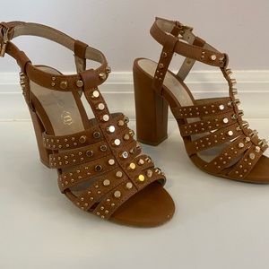 Aldo Tan Studded Sandals Size 6 block heel